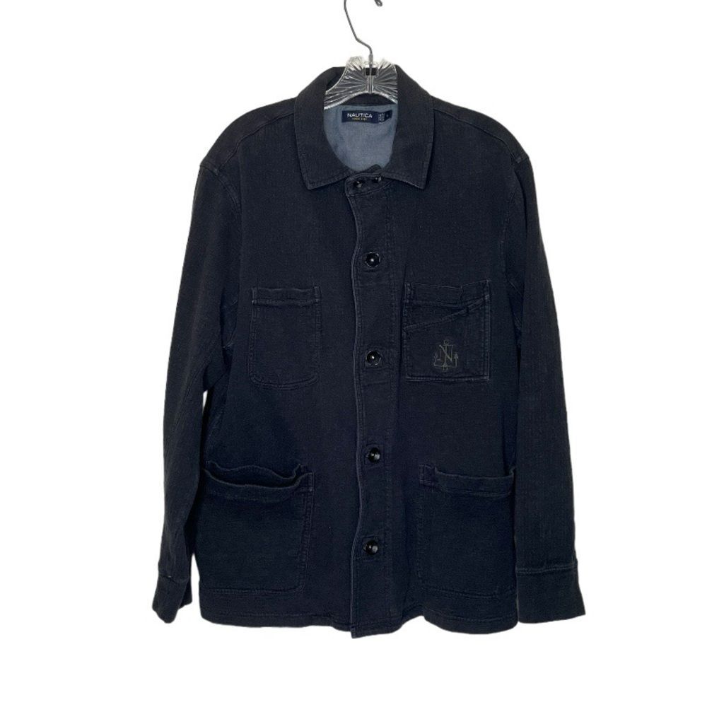 NAUTICA Black Shacket Button Shirt Jacket Multi Pockets Lined Mens Size Large